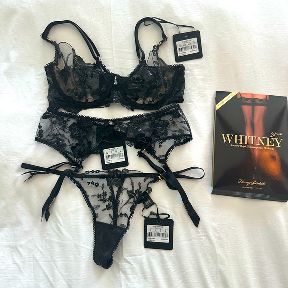Honey Birdette Whitney Black 4 pc Set NWT - Picture 1 of 11